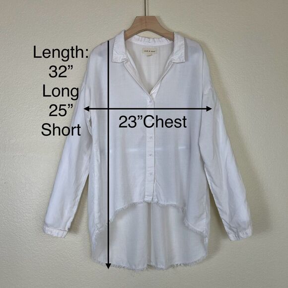 Cloth & Stone Women's Size M White Frayed Hem Button Down Tunic Shirt Boho - Picture 8 of 15